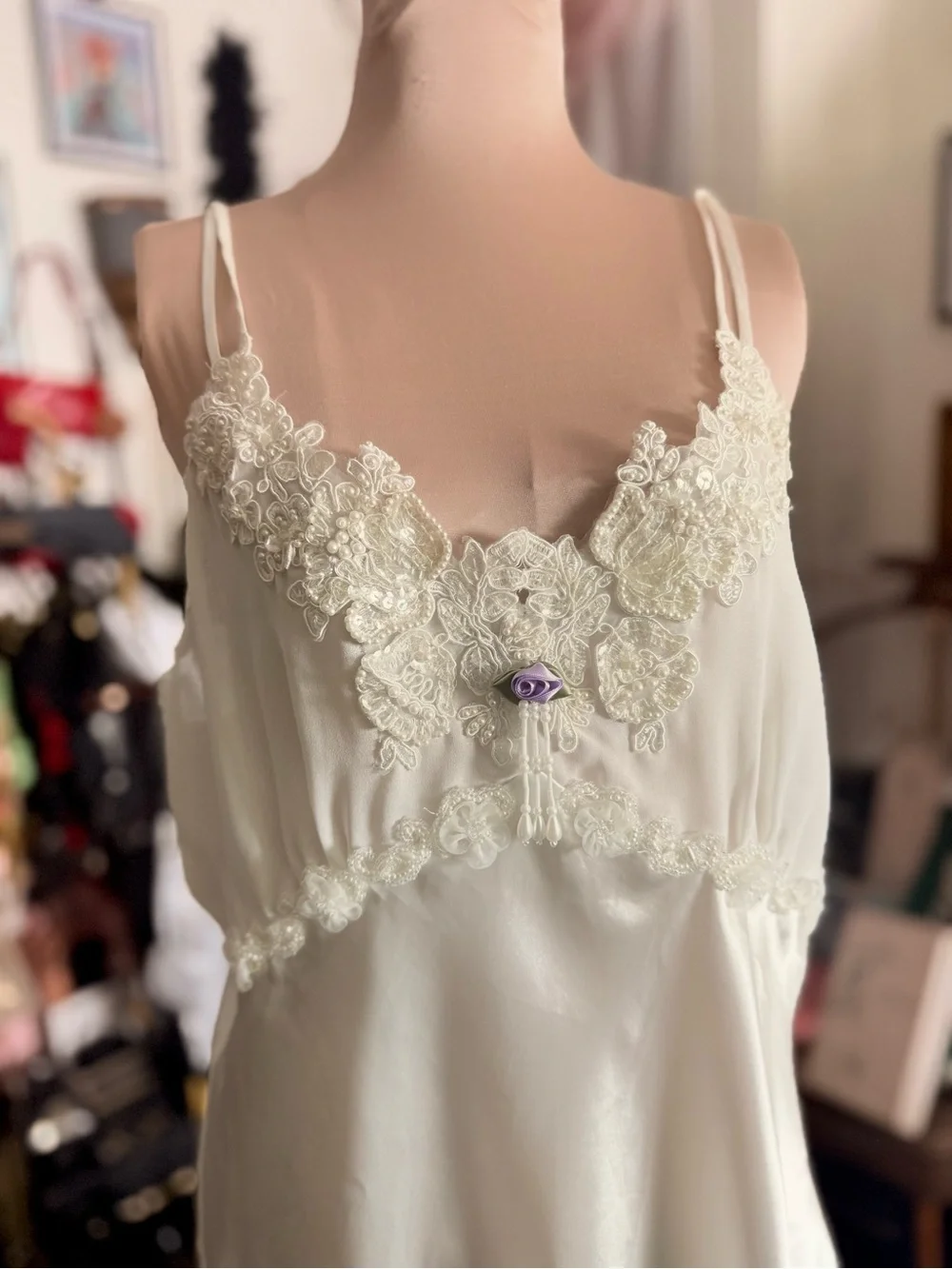 Vintage 1990’s Women's Lace-Trim Slip Dress
